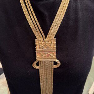 Vintage Gold plated tassel/chain Estruscan Style Statement Necklace